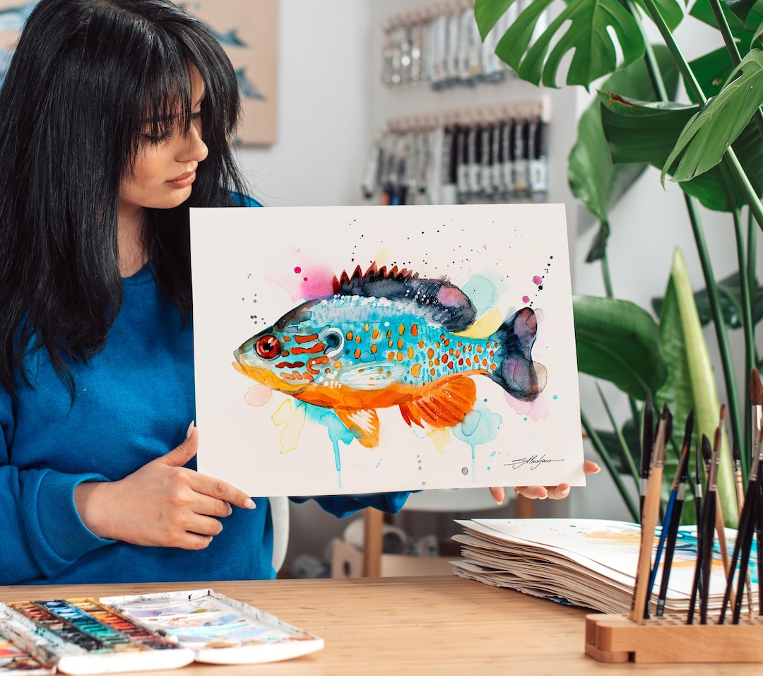 Orangespotted Sunfish Watercolor Painting Print by Slaveika Aladjova ...