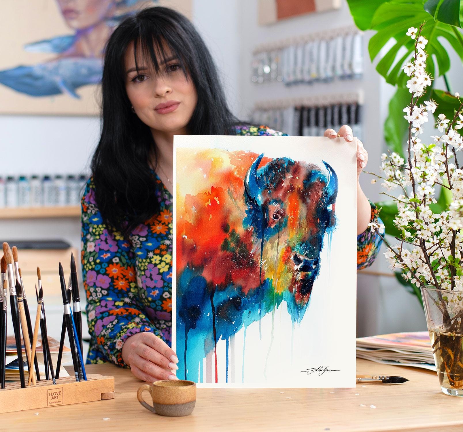Bison Limited Edition Watercolor Art Print by Slaveika Aladjova ...