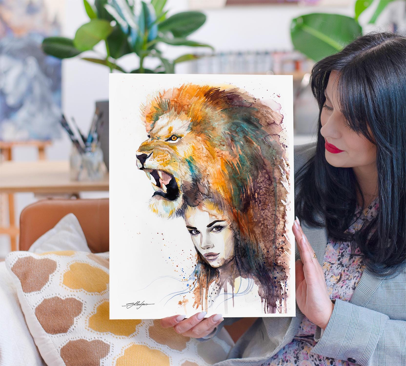 Lion Girl Limited Edition Watercolor Art Print by Slaveika Aladjova ...