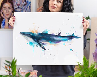 Minke whale Limited Edition Watercolor Art Print by Slaveika Aladjova, animal, illustration, Sea art, sea life art, nautical, ocean art