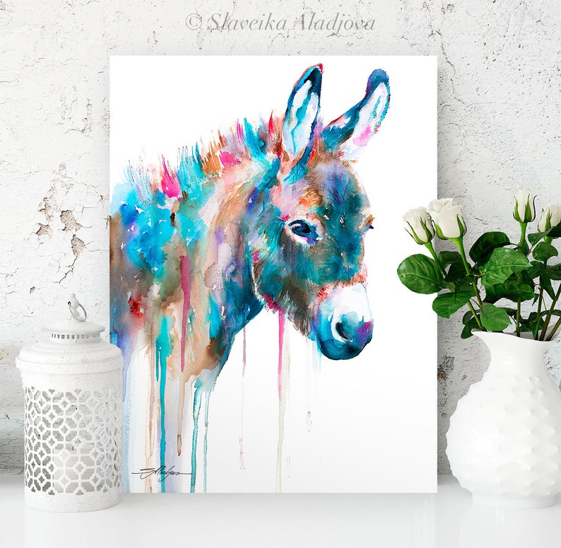 Donkey Watercolor Painting Print by Slaveika Aladjova, Animal Art ...