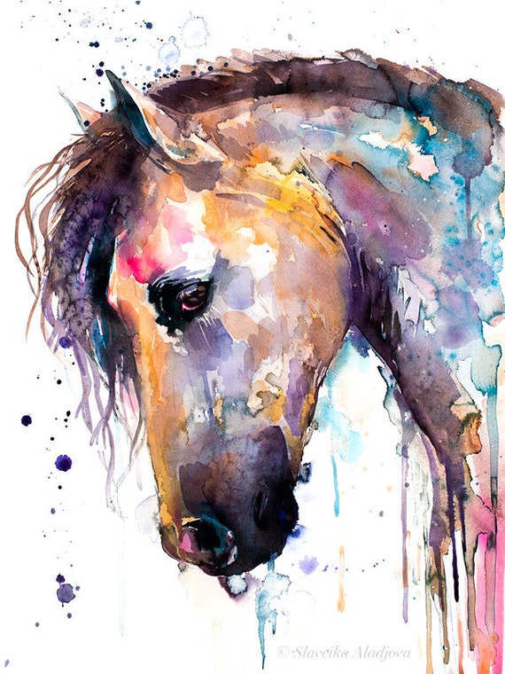 Beautiful Horse Watercolor Painting Print by Slaveika - Etsy