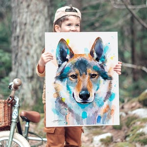 Czechoslovakian Vlcak, Wolfdog, dog watercolor painting print by Slaveika Aladjova, animal, illustration, home decor, Nursery, Contemporary,