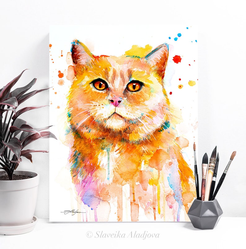 Cat Watercolor Painting Print by Slaveika Aladjova, Art, Animal ...