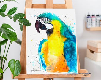コンゴウインコ　絵画 原画 ベニコンゴウインコ サイズA4