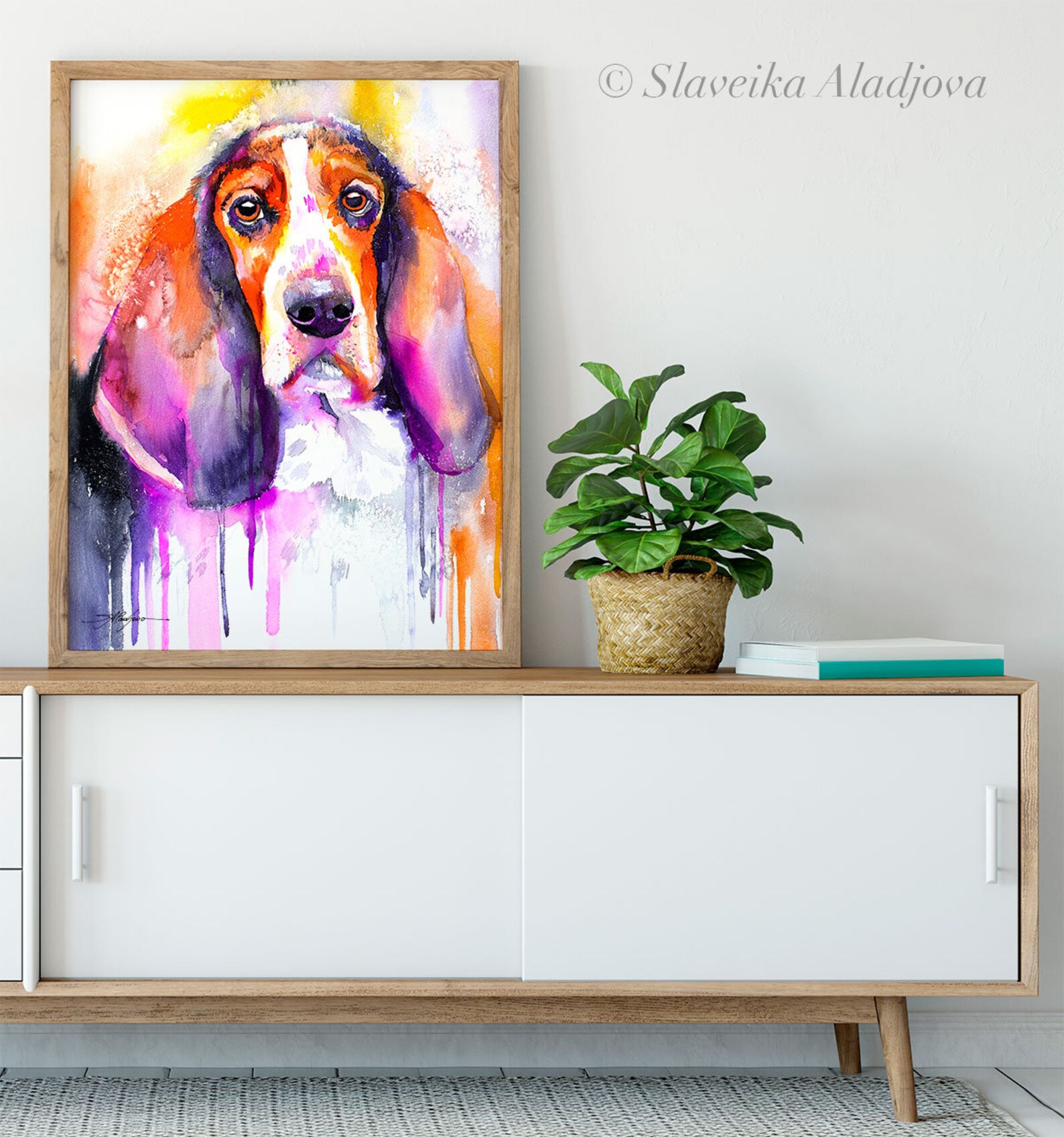 Basset Dog Watercolor Painting Print by Slaveika Aladjova - Etsy