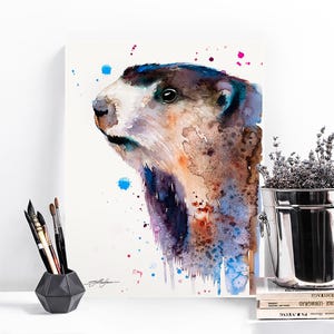 Marmot watercolor painting print by Slaveika Aladjova, art, animal, illustration, home decor, Nursery, gift, Wildlife, wall art