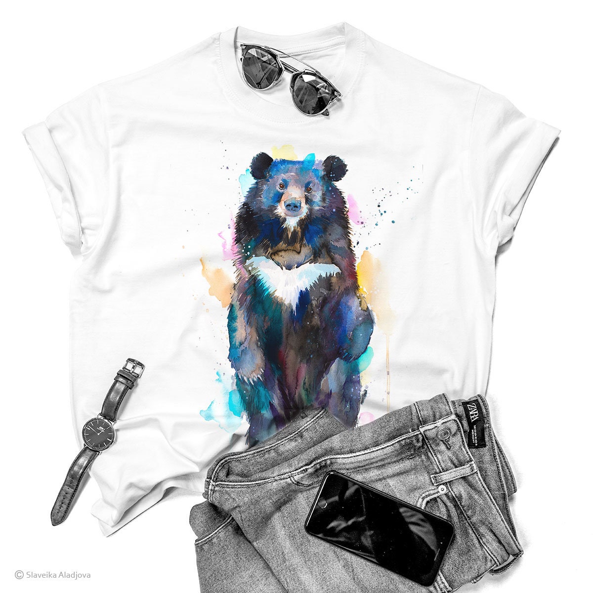 Asian Black Bear, Moon Bear Watercolor Ladies' T-shirt
