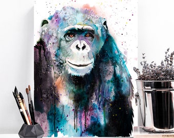 Chimp Chimpanzee watercolor painting print by Slaveika Aladjova, art, animal, illustration, home decor, Nursery, Wildlife, monkey