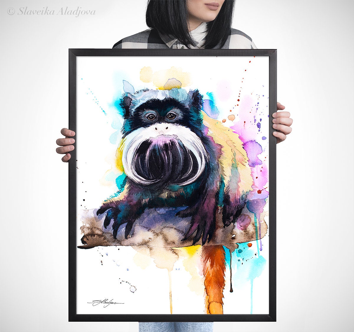 Emperor Tamarin Watercolor Painting Print by Slaveika Aladjova, Art ...