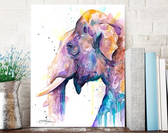 Asian Elephant Head watercolor painting print by Slaveika Aladjova, art, animal, illustration, home decor, Nursery, Wildlife, wall art, gift