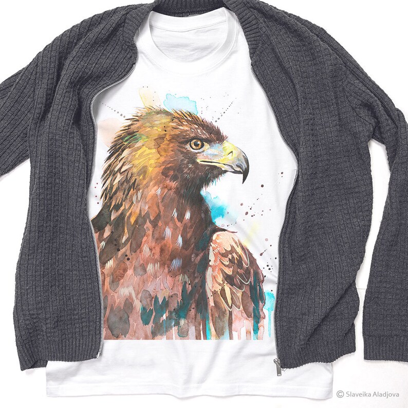 XXL Golden Eagle T-shirt Unisex XS Kids models S Watercolor Bird Art Print XL L Women Graphic Tees M Animal Cotton 100/%