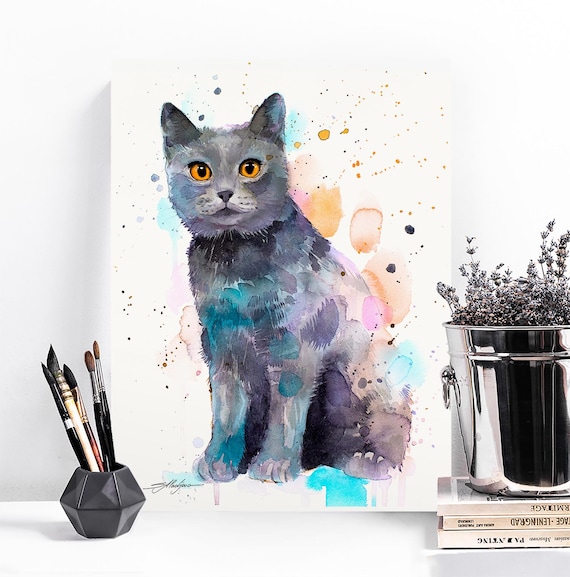 シャルトリュー猫限定版水彩画アートプリント（スラヴェイカ