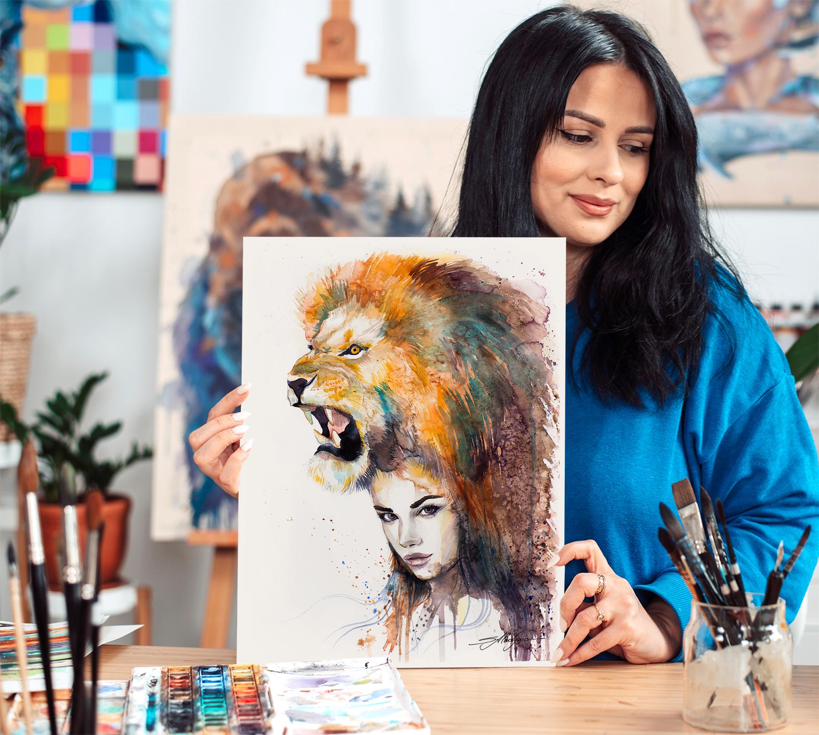 Lion Girl Limited Edition Watercolor Art Print by Slaveika Aladjova ...