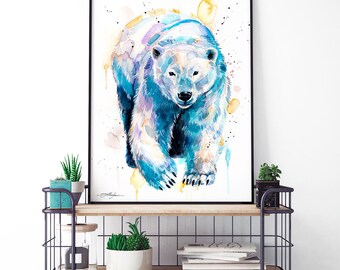 Slaveika Aladjovaによるシロクマの水彩画プリント、アート、動物