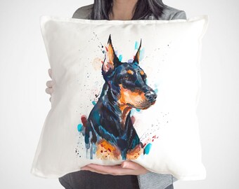 Doberman throw pillow cover by Slaveika Aladjova, cushion cover, Decorative Pillow Cover, Animal Art, Watercolor pillow, Christmas gift