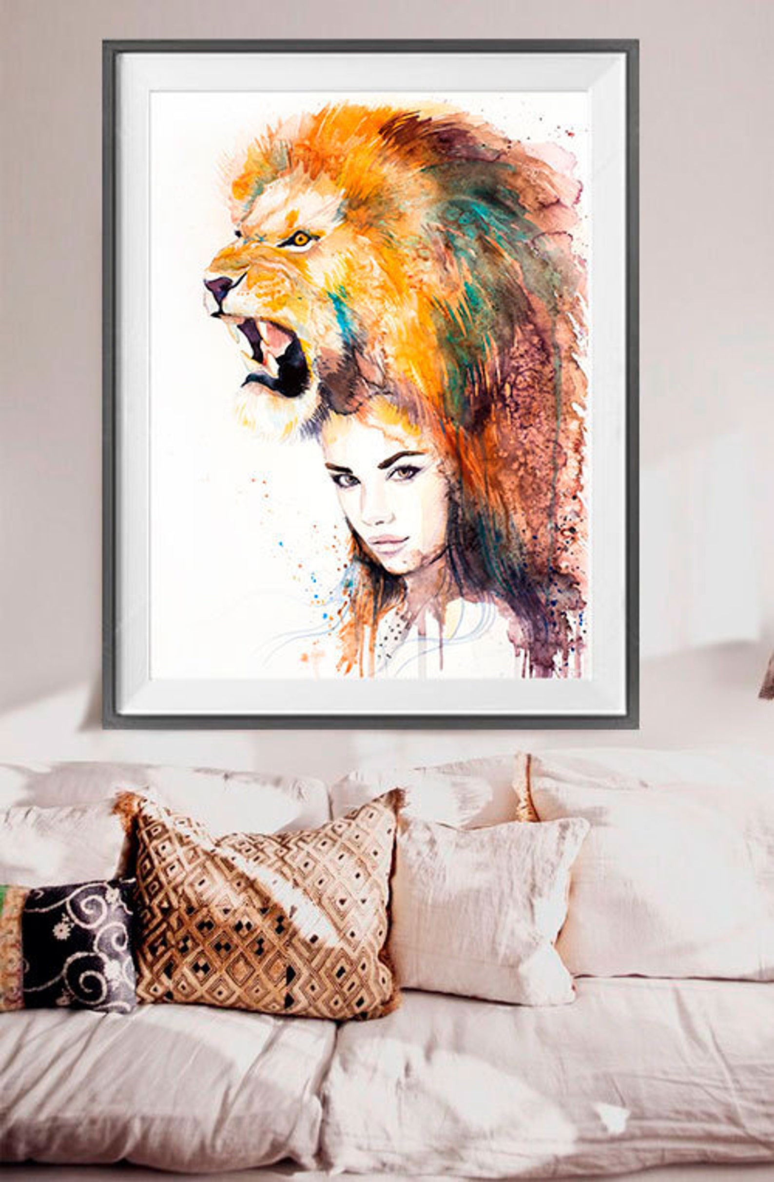 Lion Girl Watercolor Painting Print by Slaveika Aladjova - Etsy