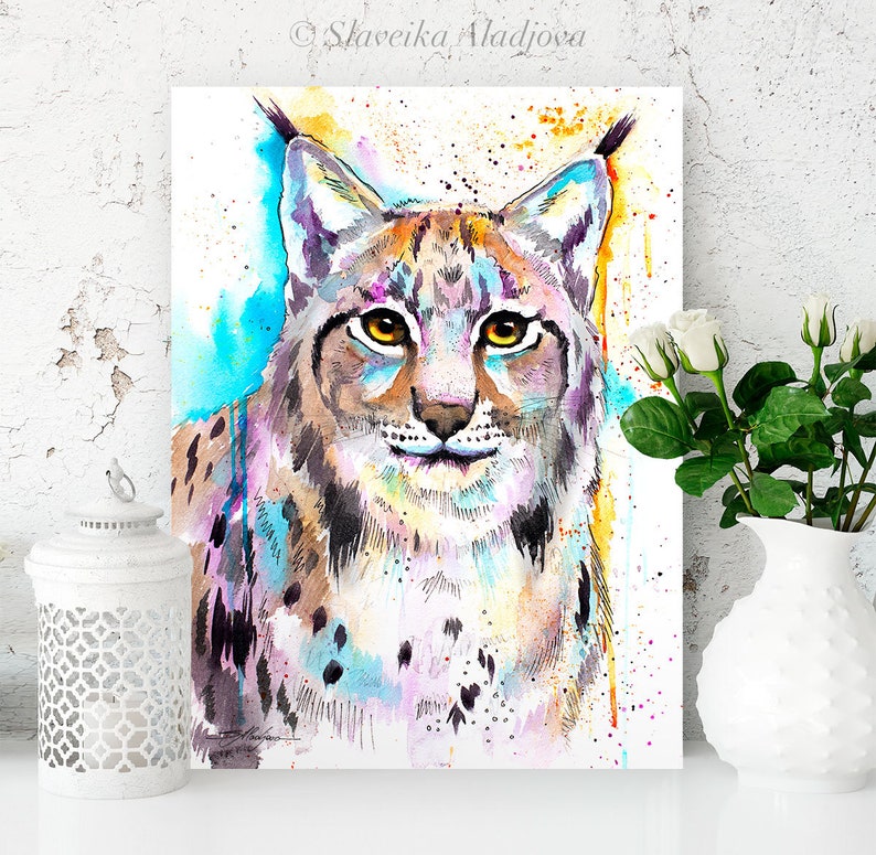 Eurasian Lynx Watercolor Painting Print by Slaveika Aladjova | Etsy