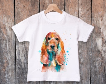 T-shirt per bambini acquerello Cocker Spaniel inglese, abbigliamento per ragazzi, abbigliamento per ragazze, cotone filato ad anelli 100%, t-shirt con stampa ad acquerello, arte della maglietta