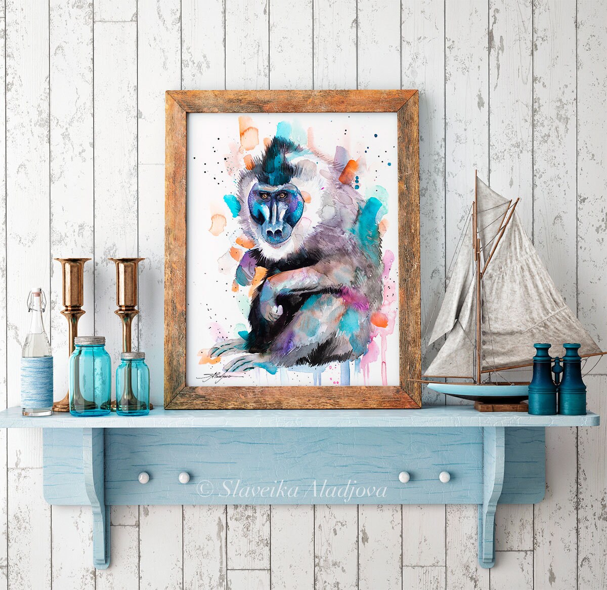 Drill Monkey Watercolor Painting Print by Slaveika Aladjova, Art ...