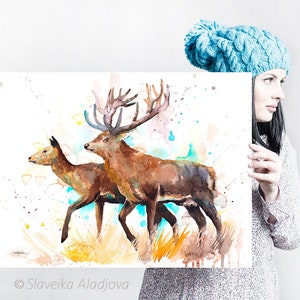 Deer Love Watercolor Painting Print by Slaveika Aladjova, Art, Animal ...