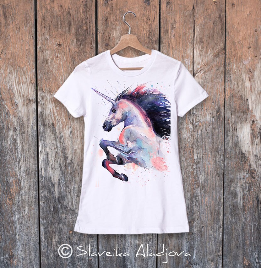 Pink Unicorn T-shirt, Ladies' T-shirt with Unicorn print, women's tees ...