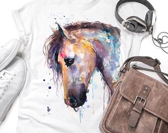 Beautiful Horse T-shirt, Unisex T-shirt, ring spun Cotton 100%, watercolor print T-shirt, T shirt art, T shirt animal, XS, S, M, L, XL,