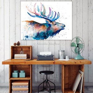 Red Deer Watercolor Painting Print by Slaveika Aladjova, Art, Extra ...
