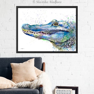 Crocodile watercolor painting print by Slaveika Aladjova, art, animal, illustration, home decor, Nursery, gift, Wildlife, wall art image 7