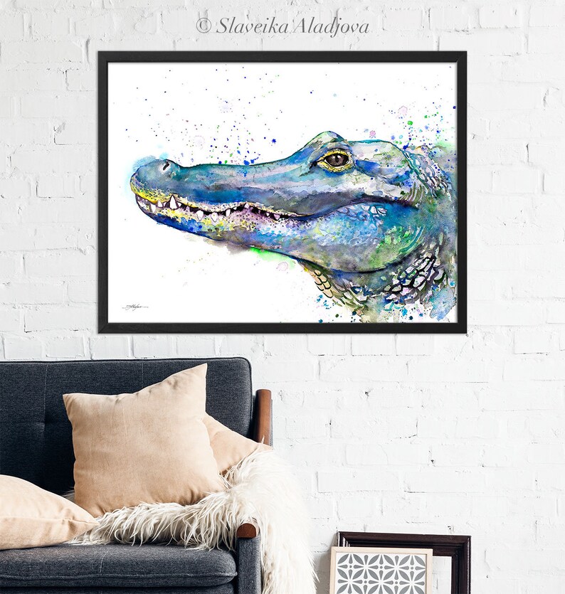 Crocodile watercolor painting print by Slaveika Aladjova, art, animal, illustration, home decor, Nursery, gift, Wildlife, wall art image 7