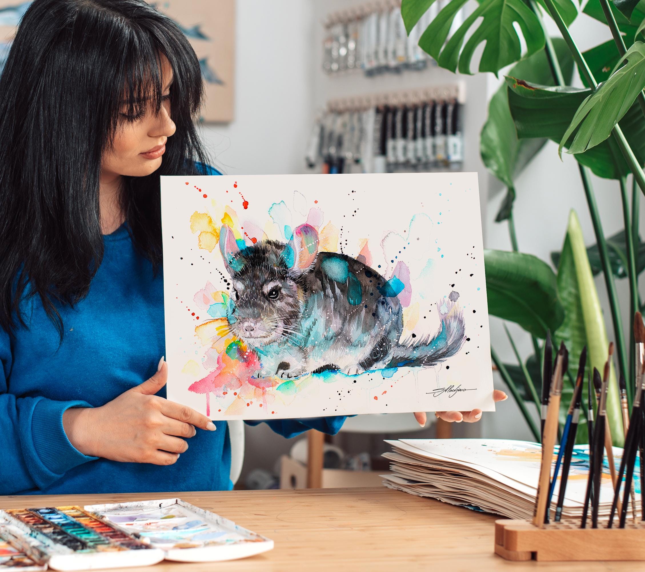 Watercolor Portrait Chinchilla Land Buy Agriculture Watercolor