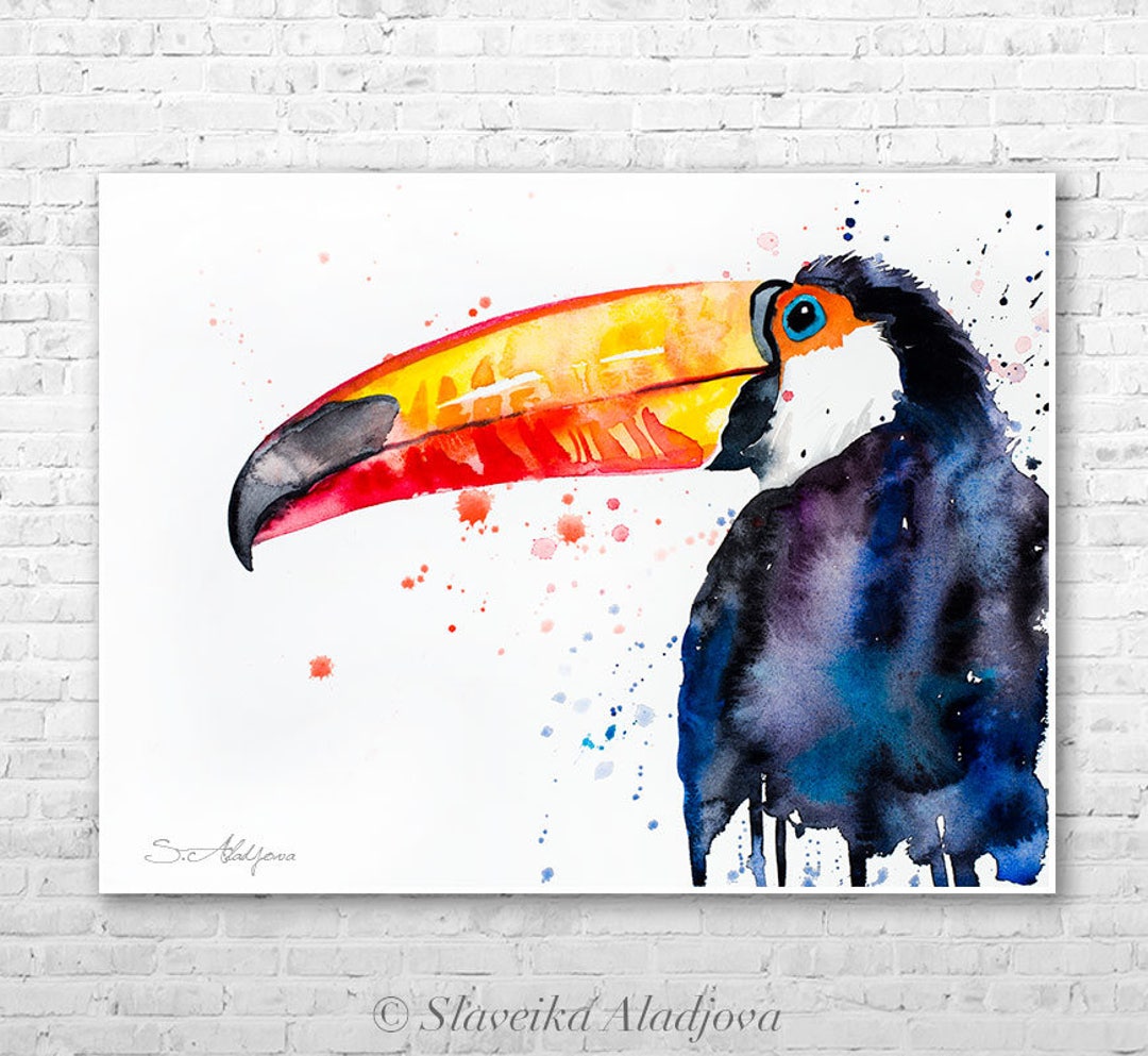 Slaveika Aladjova によるオニオオハシの水彩画プリント、アート、動物
