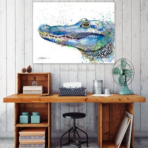Crocodile watercolor painting print by Slaveika Aladjova, art, animal, illustration, home decor, Nursery, gift, Wildlife, wall art image 2