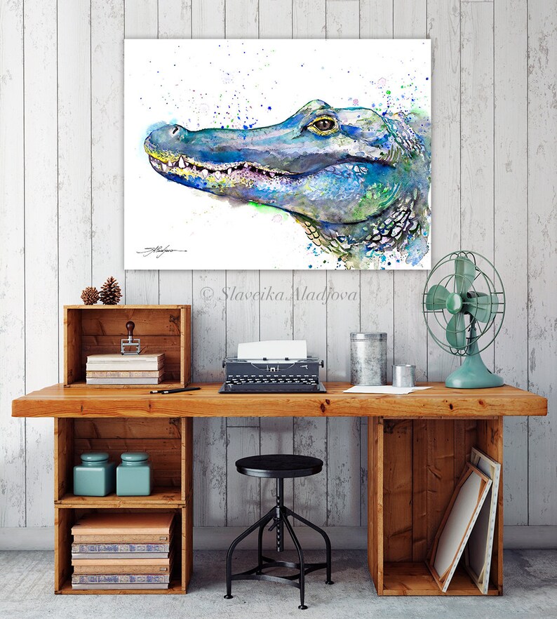 Crocodile watercolor painting print by Slaveika Aladjova, art, animal, illustration, home decor, Nursery, gift, Wildlife, wall art image 2