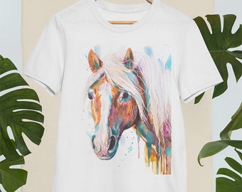 Beautiful Horse T-shirt, Unisex T-shirt, ring spun Cotton 100%, watercolor print T-shirt, T shirt art, T shirt animal, XS, S, M, L, XL,