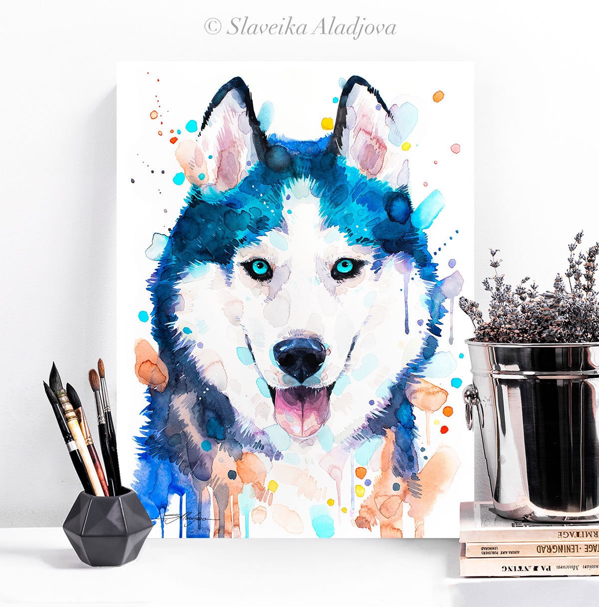 シベリアンハスキー犬 限定版水彩画アートプリント（Slaveika Aladjova