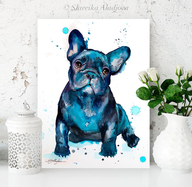 Black French Bulldog Baby watercolor painting print by Slaveika Aladjova, art, animal, illustration, home decor, gift, Contemporary, dog art image 3