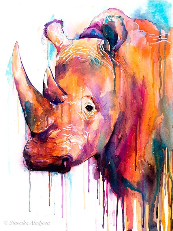 Original Indian Rhino Watercolor Painting Painting Watercolor