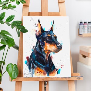 Doberman watercolor painting print by Slaveika Aladjova, animal, illustration, home decor, Nursery, Contemporary, dog art, wall art