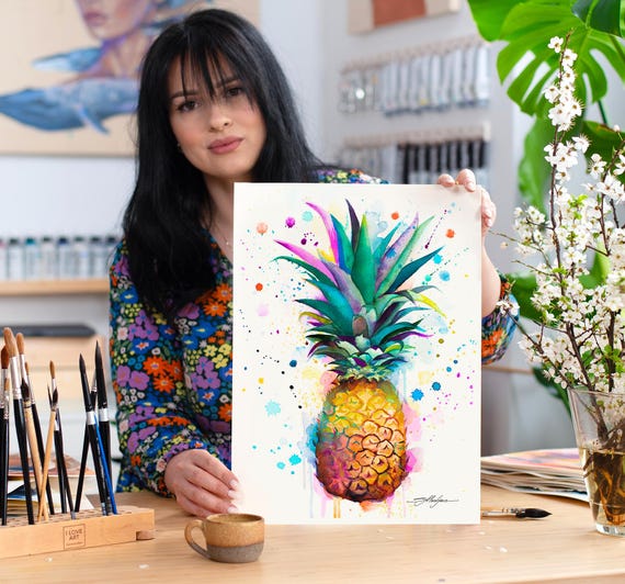 Slaveika Aladjova によるパイナップルの水彩画プリント、アート