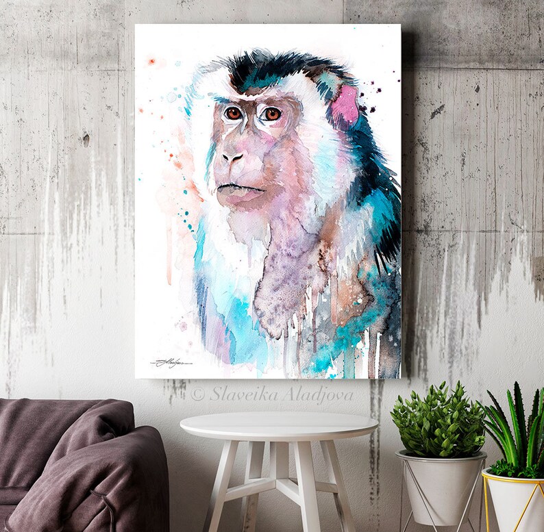 Macaque Watercolor Painting Print by Slaveika Aladjova Art - Etsy
