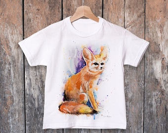 Fennec Fox Watercolor Kids T-shirt, Boys' Clothing, Girls