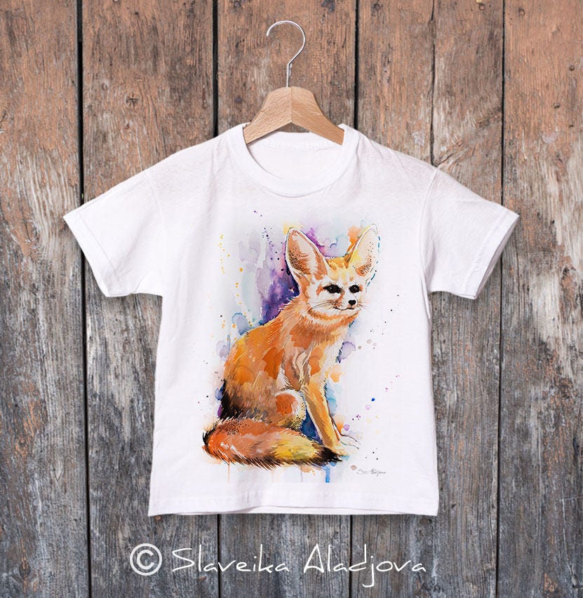 Fennec Fox Watercolor Kids T-shirt, Boys' Clothing, Girls