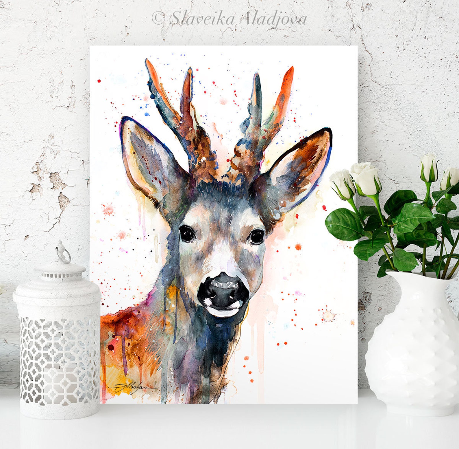 Roe Deer Watercolor Painting Print by Slaveika Aladjova, Art, Animal ...