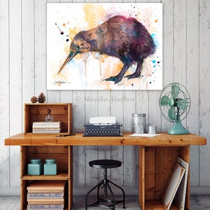 Kiwi watercolor painting print by Slaveika Aladjova, extra large canvas, art, animal, illustration, home decor, Wildlife, Contemporary, image 3