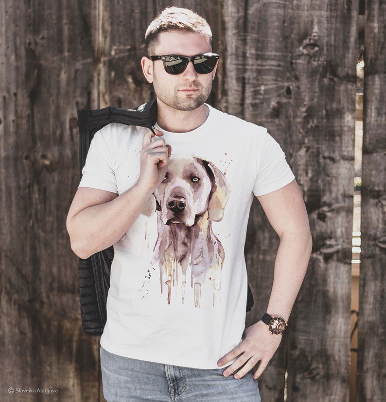 Weimaraner T-shirt, Unisex T-shirt, ring spun Cotton 100%, watercolor print T-shirt, T shirt art, T shirt animal,XS, S, M, L, XL, XXL image 3