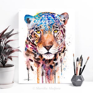 Jaguar panther watercolor painting print by Slaveika Aladjova, art, animal, illustration, home decor, Nursery, gift, Wildlife, wall art, cat