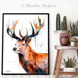 Red Deer Stag Watercolor Painting Print by Slaveika Aladjova, Art ...