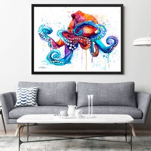 Octopus watercolor painting print by Slaveika Aladjova, art, animal, illustration, Sea art, sea life art, home decor, extra large print image 4