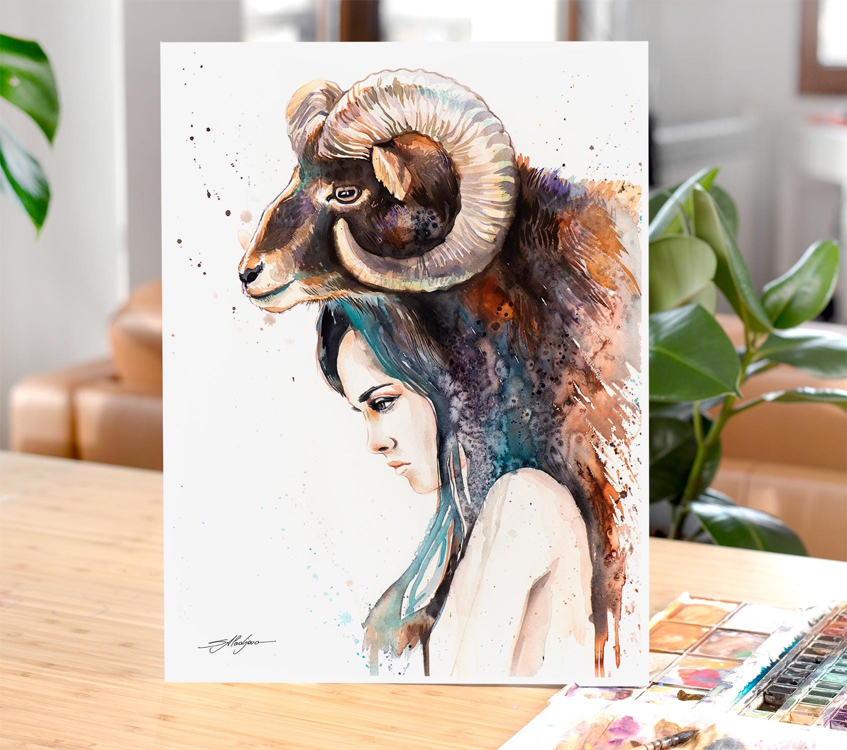 Mouflon Girl Watercolor Painting Print by Slaveika Aladjova, Fashion ...